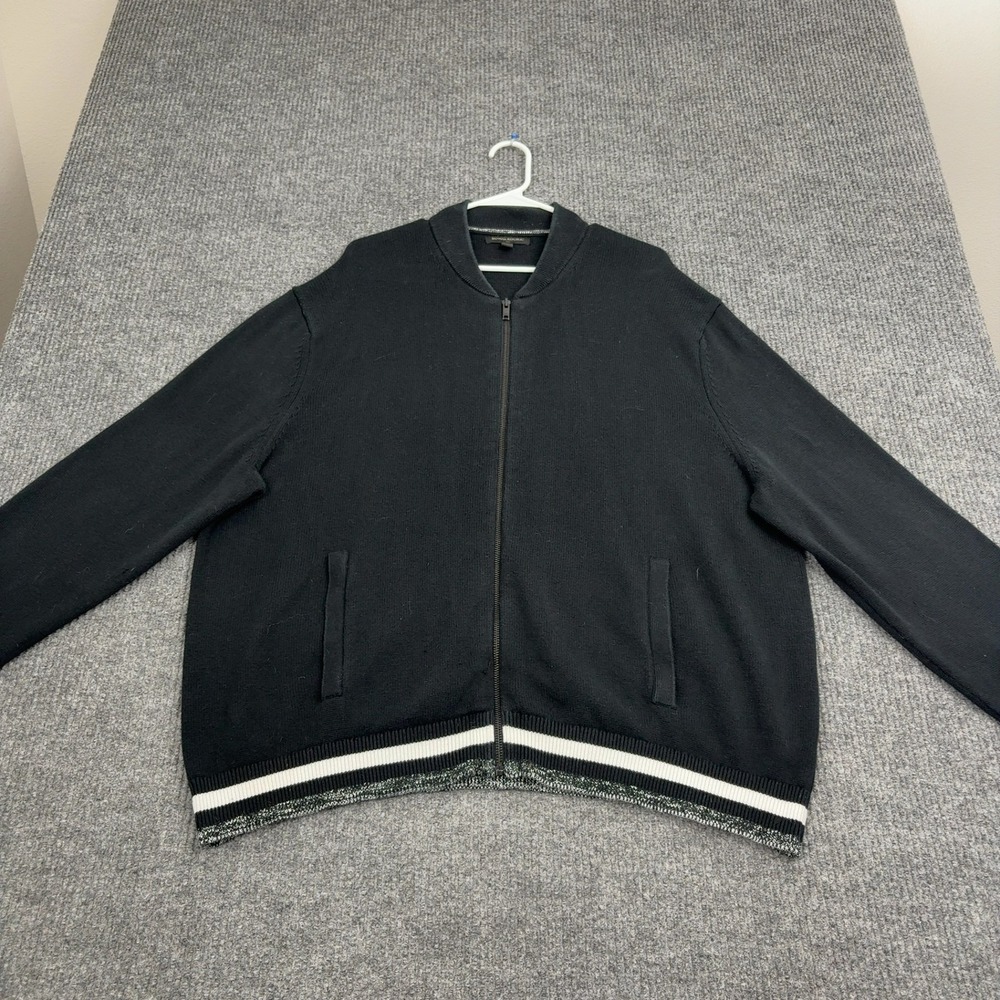Banana Republic Full Zip Sweater Mens XXL Black Cotton Striped Trim Casual Style